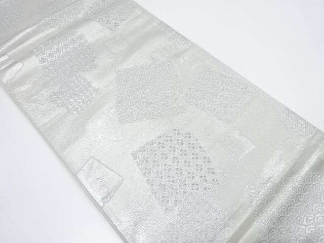 破れ色紙に古典柄模様織り出し袋帯